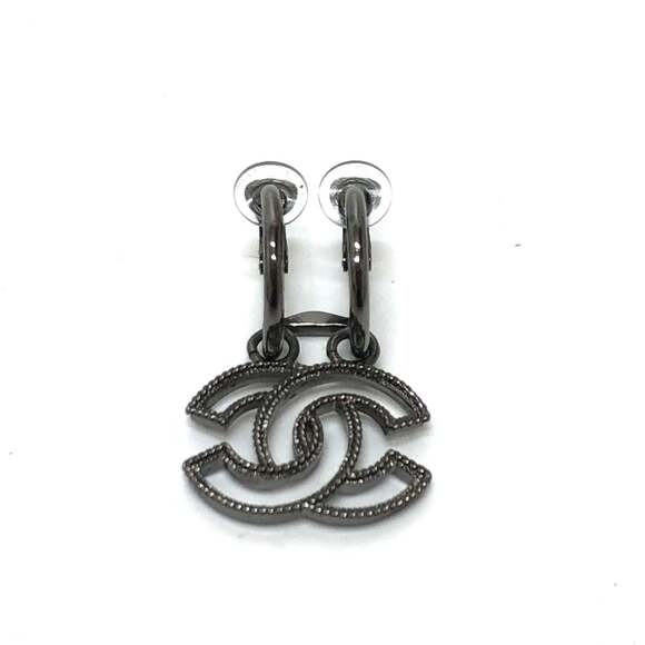 CHANEL Authentic Black Logo Earrings